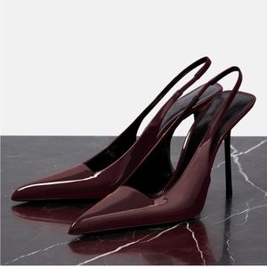 HIGH 5 CM SLINGBACK IN CHERRY RED CALFSKIN WITH GOLD LOGO